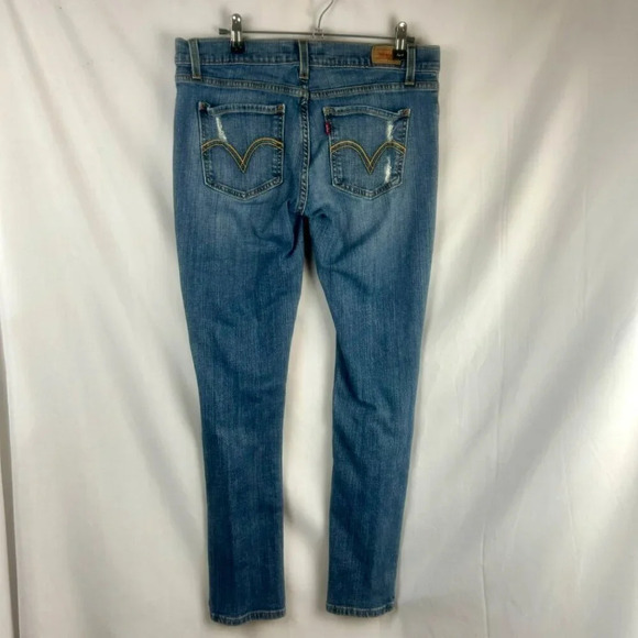 Levi's Y2K 524 Too Superlow Jeans Juniors 11 Blue Skinny Distressed Low Rise - Picture 5 of 9